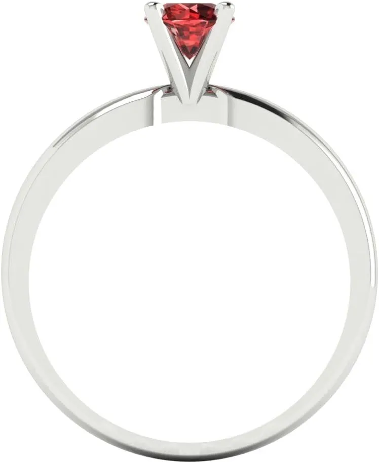 for Women in Solid 18K White Gold photosynthesis overcharge rash peart vagrant gregarious Clara Pucci 0.5 CTW VVS1 Natural Garnet Round Cut Classic Minimalist Solitaire Ring �C Fine Jewelry Anniversary Ring 