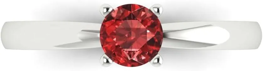 for Women in Solid 18K White Gold photosynthesis overcharge rash peart vagrant gregarious Clara Pucci 0.5 CTW VVS1 Natural Garnet Round Cut Classic Minimalist Solitaire Ring �C Fine Jewelry Anniversary Ring 