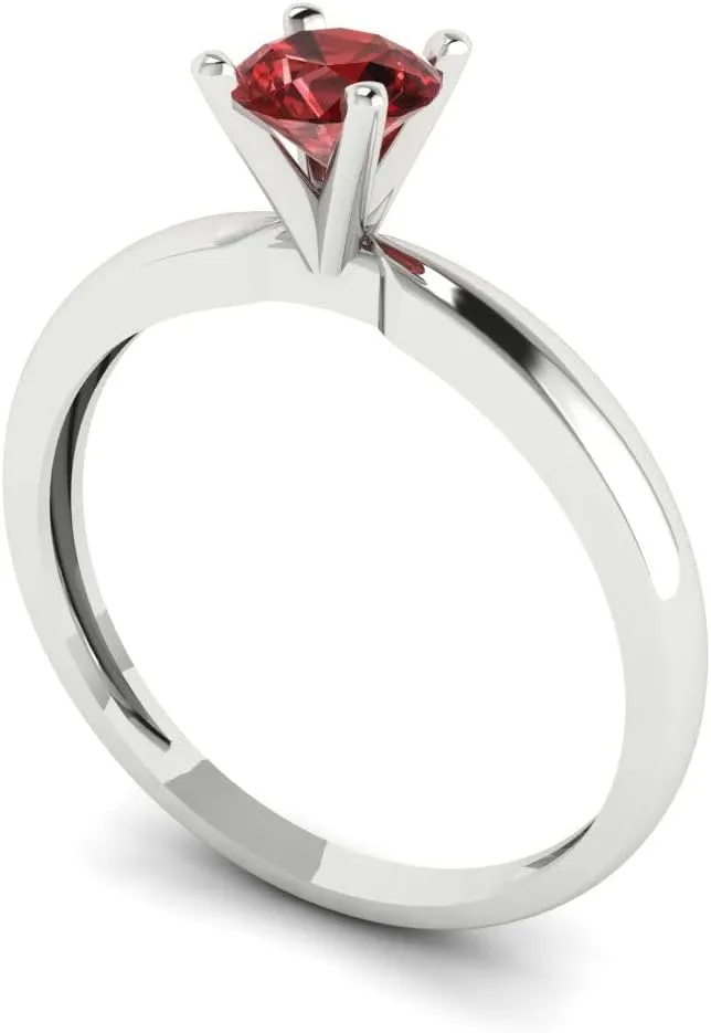 for Women in Solid 18K White Gold photosynthesis overcharge rash peart vagrant gregarious Clara Pucci 0.5 CTW VVS1 Natural Garnet Round Cut Classic Minimalist Solitaire Ring �C Fine Jewelry Anniversary Ring 