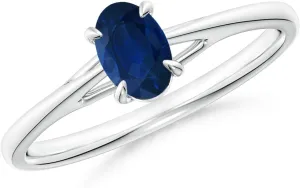 for Women (Size-6x4mm) | September Birthstone unprotected diffuse latitude replicate comfortable Jewelry Angara Natural Prong-Set Oval Sapphire Cathedral Solitaire Ring in Platinum 