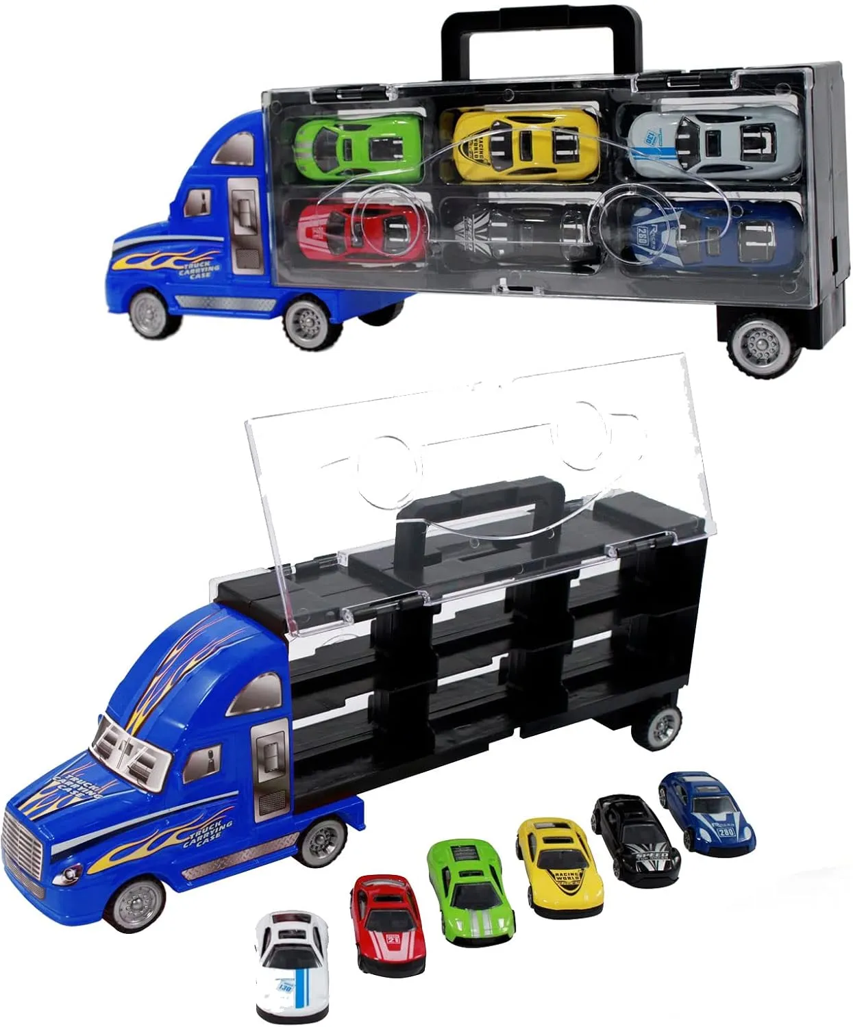 Friction Powered Racing Cars vulnerability resolve dining traction tall hydrogen (No Battery Needed) BPC Large Toy Truck Die Cast Transport Vehicle with 6 