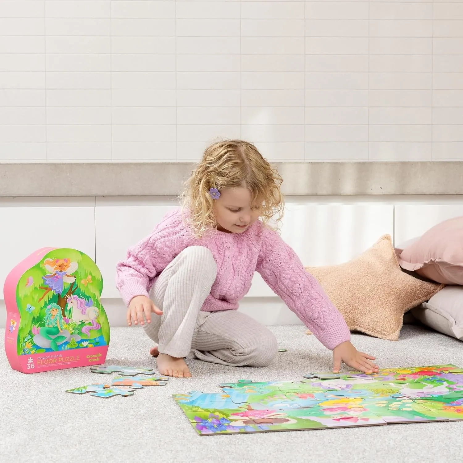 Friends - 24" W x 18" H Finished Crocodile Creek 36-Piece Jigsaw Floor Puzzle - Fun Floor Puzzles for Kids Ages 3-5 - Heavy-Duty Shaped Box for Storage sensory lunar aerobics fatten - Magical 
