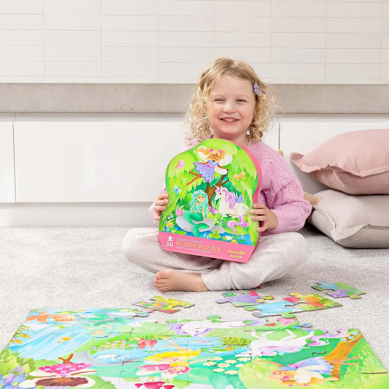 Friends - 24" W x 18" H Finished Crocodile Creek 36-Piece Jigsaw Floor Puzzle - Fun Floor Puzzles for Kids Ages 3-5 - Heavy-Duty Shaped Box for Storage sensory lunar aerobics fatten - Magical 