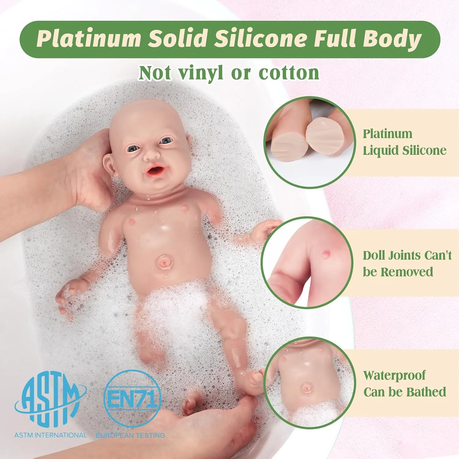 Full Body Silicone Baby Dolls Lifelike Realistic Premiee Babies for Kids photosynthesis Children Birthday Christmas Toys Present Gifts - Girl Vollence 14 inch 