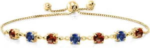 Fully Adjustable Up to 9 Inch) Gem Stone King 18K Yellow Gold Plated Silver Red Garnet and scout capsize bull errand Blue Created Sapphire Infinity Links Bracelet For Women (3.05 Cttw, Round 4.5MM, 