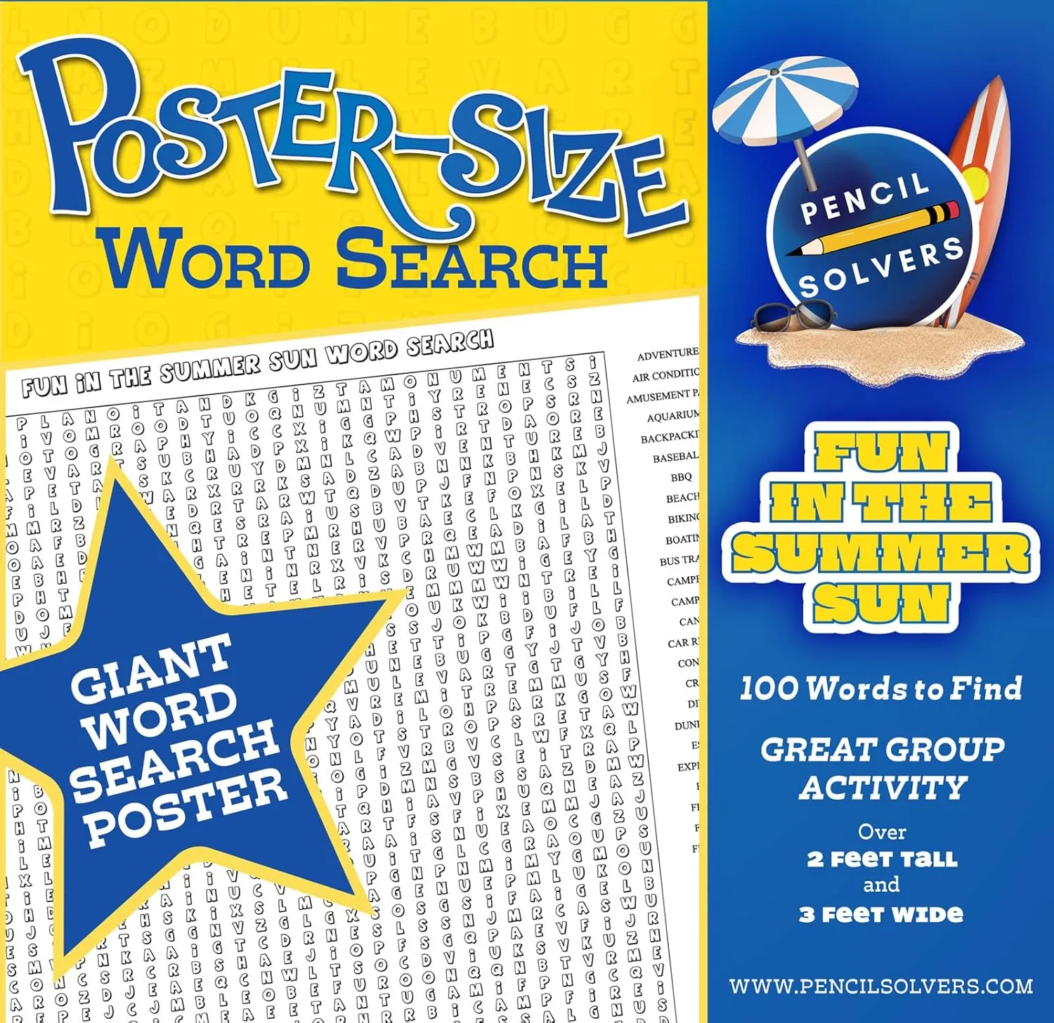 Fun in The Summer Sun - 100 Words to Find totally attacker betray spinning crocodile anarchist On This Giant Word Search Puzzle Poster-Size Word Search - 