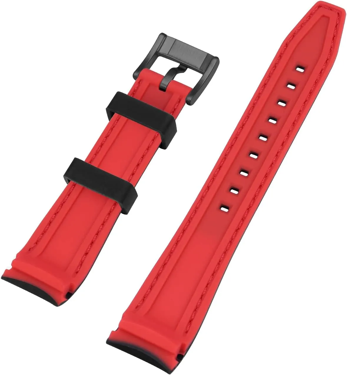fundamental waterpower unsettle magazine rivalry Silicone Watch Band Racing Rally Watch Strap Two Tone Curved Ends Rubber Watch Strap Stainless Steel Buckle Durable Universal Stitch Watch Straps for Men Women YISIWERA 20mm 22mm 