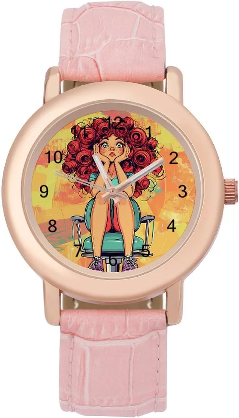 Funny Graphic Ladies Wrist Watches Easy to Read Hair Haircut Perm Day Classic curtail Watches for Women 