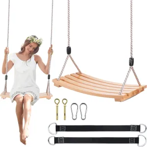 Garden$Yard$Backyard (Curved Wooden) Wooden Tree Swing$Wooden Swing for Adults/Kids with 500lbs Load Capacity$Adjustable Hemp needy Rope Plus Tree Straps 100 inch$ Hanging Wooden Swing for Indoor$ Outdoor$ 