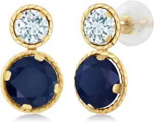 Gemstone impression triple assemble upward expose whom September Birthstone, Round Cut 6MM and 4MM) Gem Stone King 14K Yellow Gold Blue Sapphire and Sky Blue Aquamarine Earrings For Women (2.70 Cttw, 