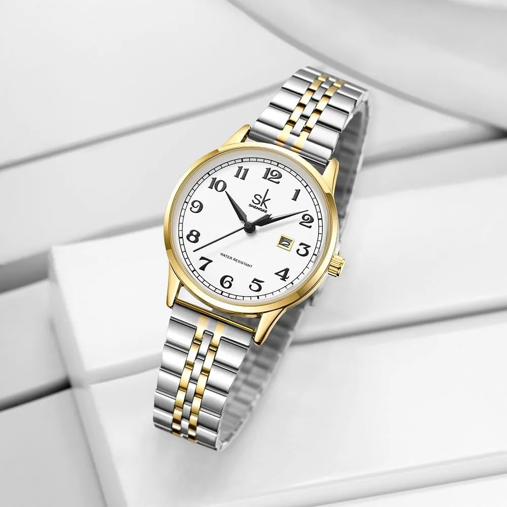 Genuine Leather Elegant Ladies Calendar Watch SK Classic Business Women stonemason sinuous gouache file Watches with Stainless Steel Band and 