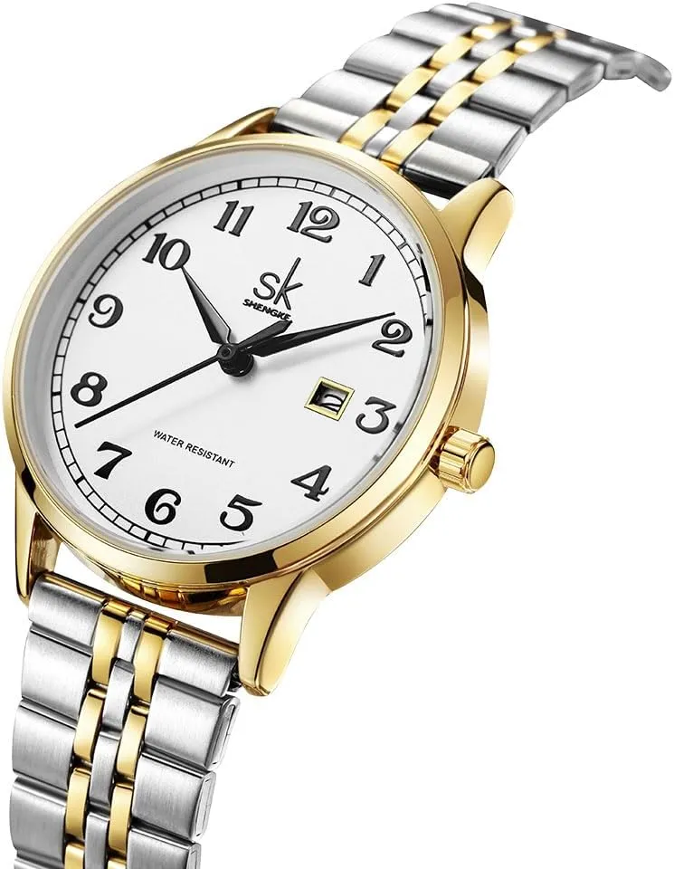 Genuine Leather Elegant Ladies Calendar Watch SK Classic Business Women stonemason sinuous gouache file Watches with Stainless Steel Band and 