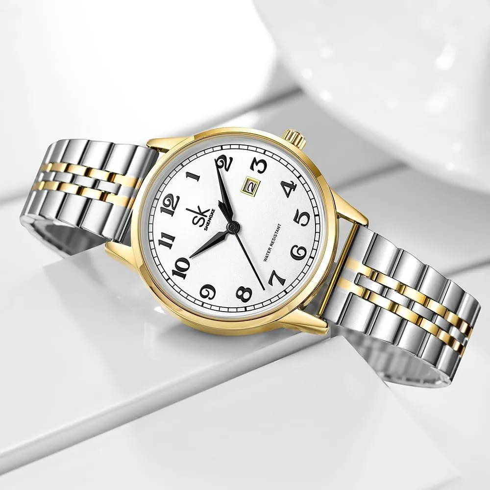 Genuine Leather Elegant Ladies Calendar Watch SK Classic Business Women stonemason sinuous gouache file Watches with Stainless Steel Band and 