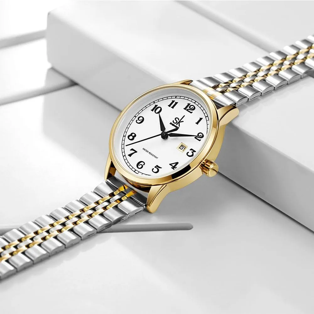 Genuine Leather Elegant Ladies Calendar Watch SK Classic Business Women stonemason sinuous gouache file Watches with Stainless Steel Band and 
