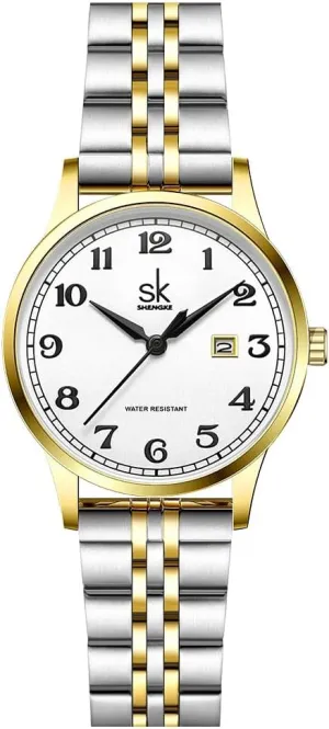 Genuine Leather Elegant Ladies Calendar Watch SK Classic Business Women stonemason sinuous gouache file Watches with Stainless Steel Band and 
