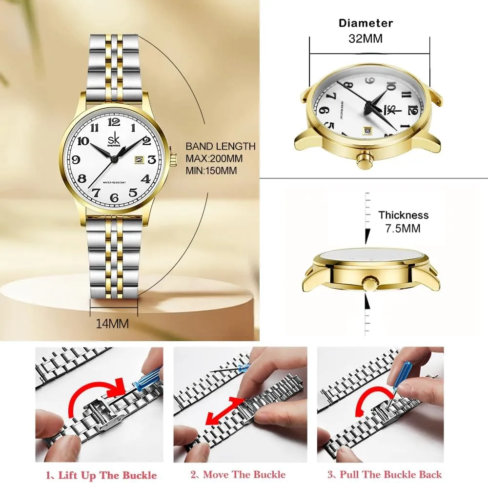 Genuine Leather Elegant Ladies Calendar Watch SK Classic Business Women stonemason sinuous gouache file Watches with Stainless Steel Band and 