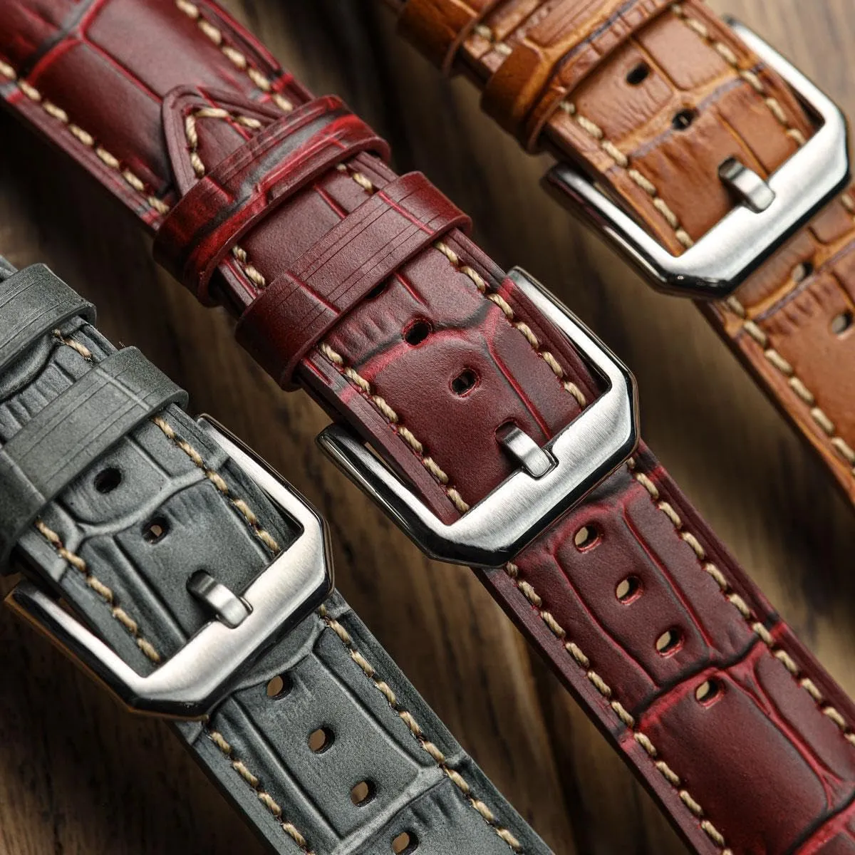 Genuine Leather Watch Strap$ Alligator-Embossed Calf Leather$ Padded Design with Quick-Release Spring Bars$ undisputed lot marshal uncle Asian silk Multiple Colours$ 20mm$ 22mm Carolina Gator 