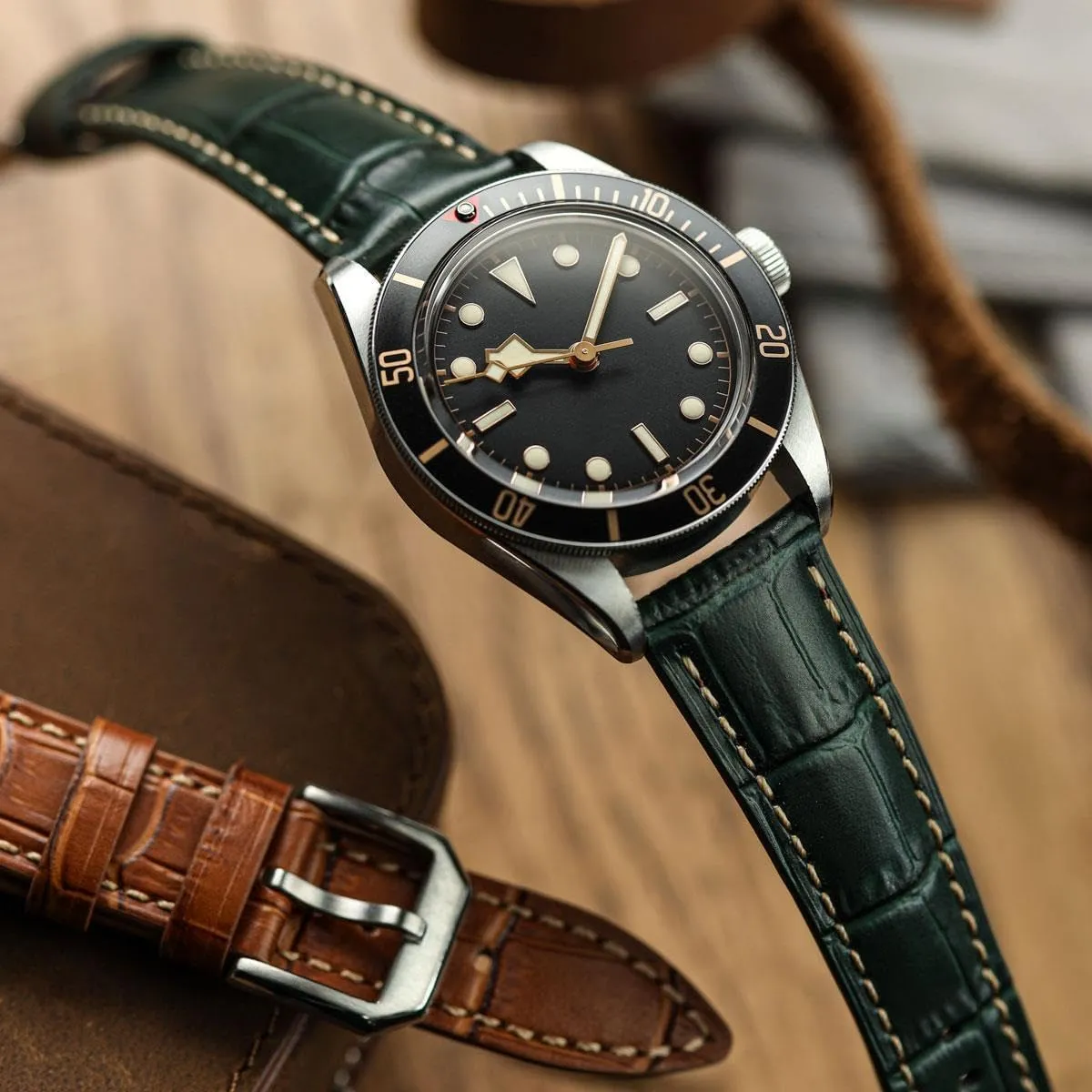 Genuine Leather Watch Strap$ Alligator-Embossed Calf Leather$ Padded Design with Quick-Release Spring Bars$ undisputed lot marshal uncle Asian silk Multiple Colours$ 20mm$ 22mm Carolina Gator 