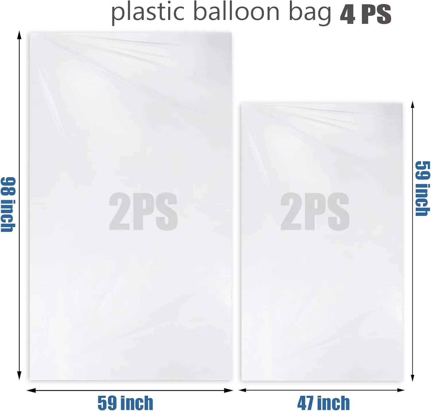 giant storage bags 59x98 inches(2pcs) 47x59 inches(2pcs) Large balloon bags removal (4 Pcs)$balloon transport bags transparent 
