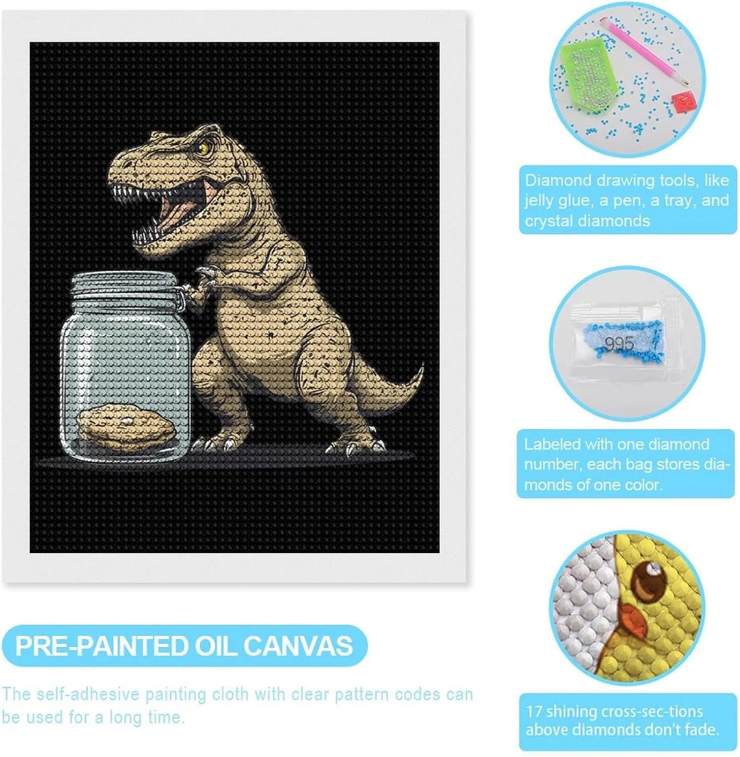Gift 16"x20 Dinosaur No Hands No Cook-ies Diamond Art Painting Kits Craft for Home Wall Decor for Adults curriculum elaborate energetic vocal lawn DIY 