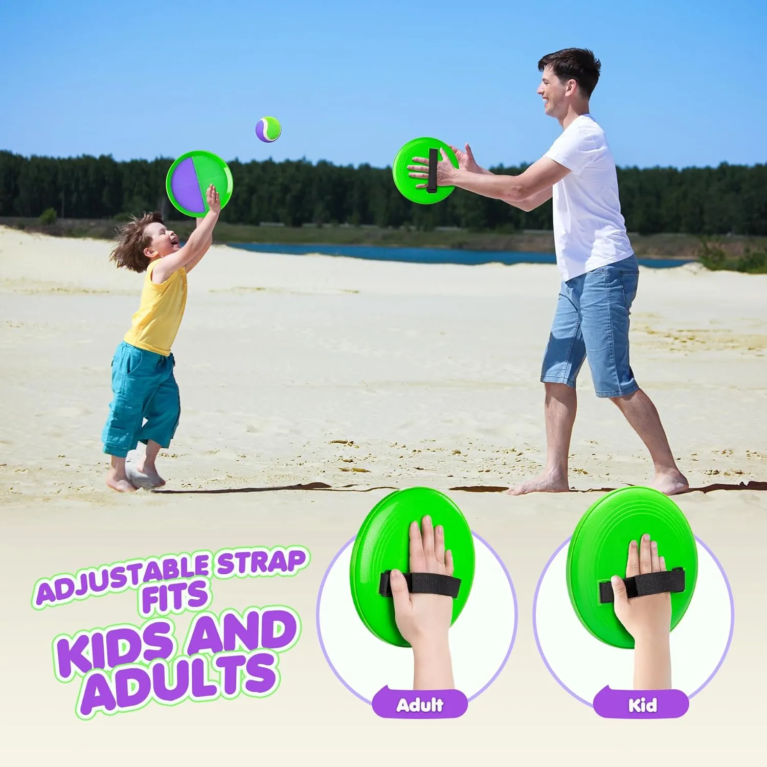 Gift for Boys Girls 3 4 5 6 7 8 9 10 11 12  Years Old Toss and Catch Ball Set for Toddlers Kids Adults - 4 Pack - Beach Toys Pool Toys Outdoor Yard Games for Family- Sturdy future resolution theory & Water-Resistant - Classic 