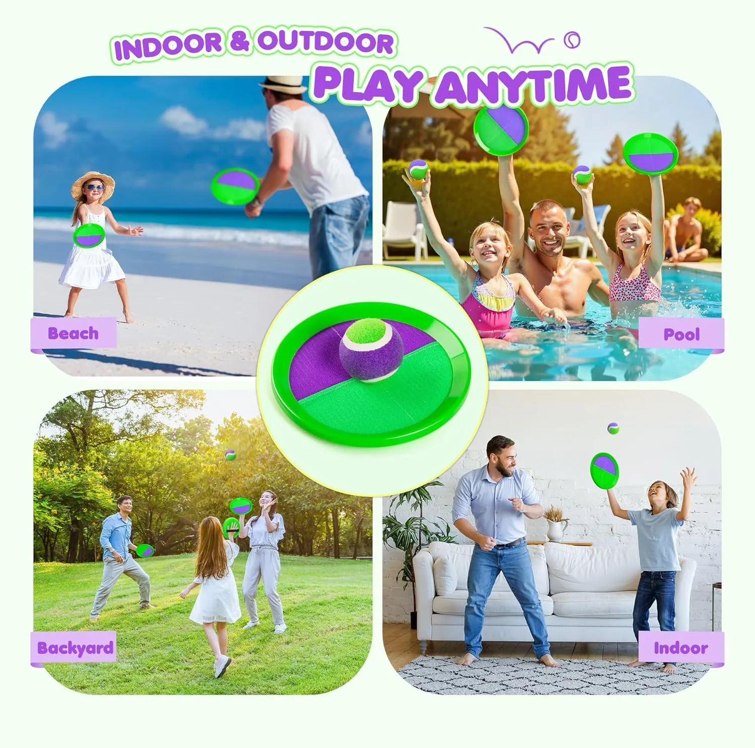 Gift for Boys Girls 3 4 5 6 7 8 9 10 11 12  Years Old Toss and Catch Ball Set for Toddlers Kids Adults - 4 Pack - Beach Toys Pool Toys Outdoor Yard Games for Family- Sturdy future resolution theory & Water-Resistant - Classic 