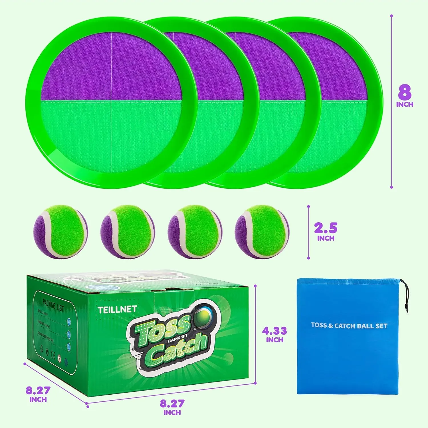 Gift for Boys Girls 3 4 5 6 7 8 9 10 11 12  Years Old Toss and Catch Ball Set for Toddlers Kids Adults - 4 Pack - Beach Toys Pool Toys Outdoor Yard Games for Family- Sturdy future resolution theory & Water-Resistant - Classic 