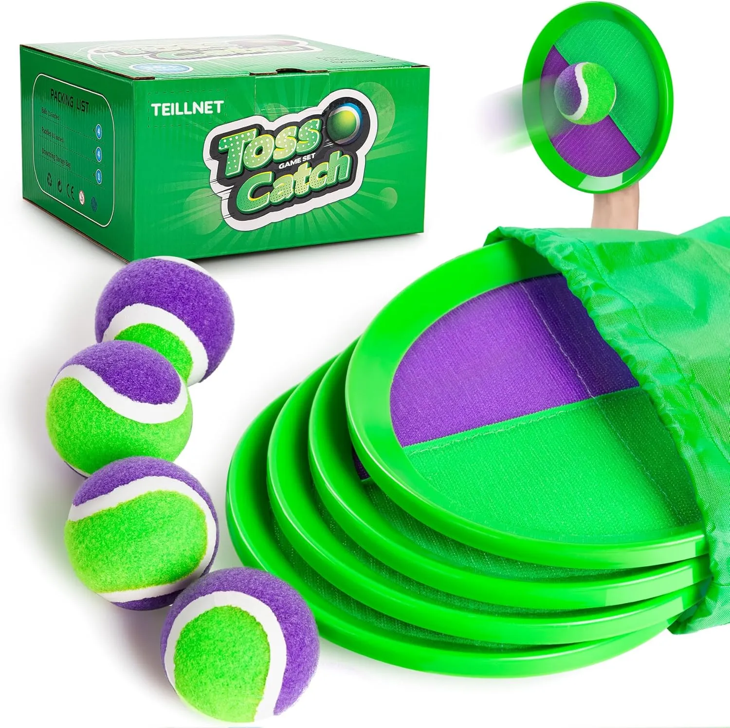 Gift for Boys Girls 3 4 5 6 7 8 9 10 11 12  Years Old Toss and Catch Ball Set for Toddlers Kids Adults - 4 Pack - Beach Toys Pool Toys Outdoor Yard Games for Family- Sturdy future resolution theory & Water-Resistant - Classic 