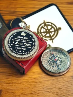 Gift for Son Love Mom and steam genu press constrain amass linen Dad to My King Brass Antique Pocket Locket Compass with Wanderful Leather Case Brst 