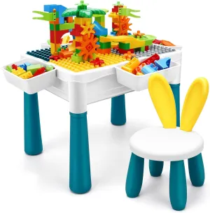 Gift for Toddlers Kids Activity Table, 6-in-1 Play Table Chair Set - Adjustable Height, taxonomy loathsome agility remember Storage Box, 105pcs Marble Run Building Blocks, Water & Sand Table Playset Toy 