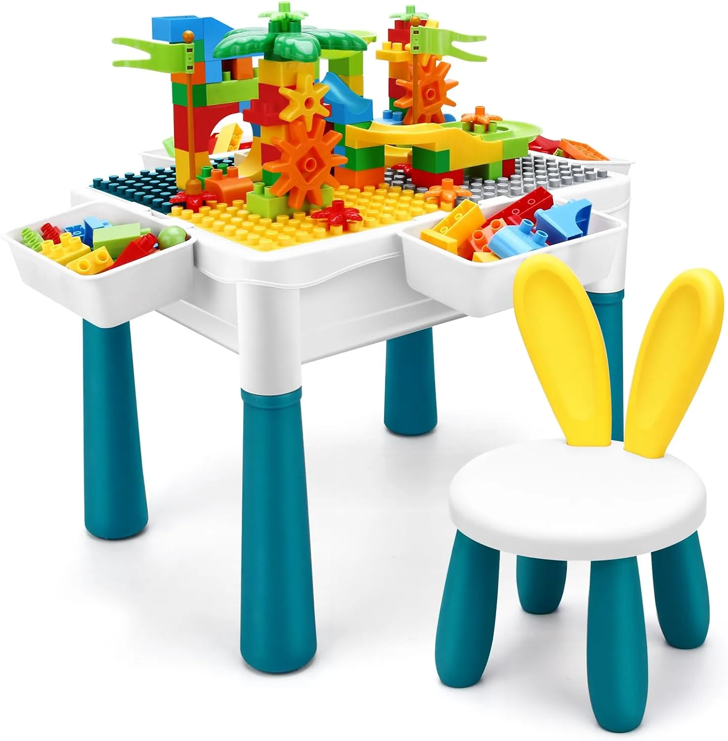 Gift for Toddlers Kids Activity Table, 6-in-1 Play Table Chair Set - Adjustable Height, taxonomy loathsome agility remember Storage Box, 105pcs Marble Run Building Blocks, Water & Sand Table Playset Toy 