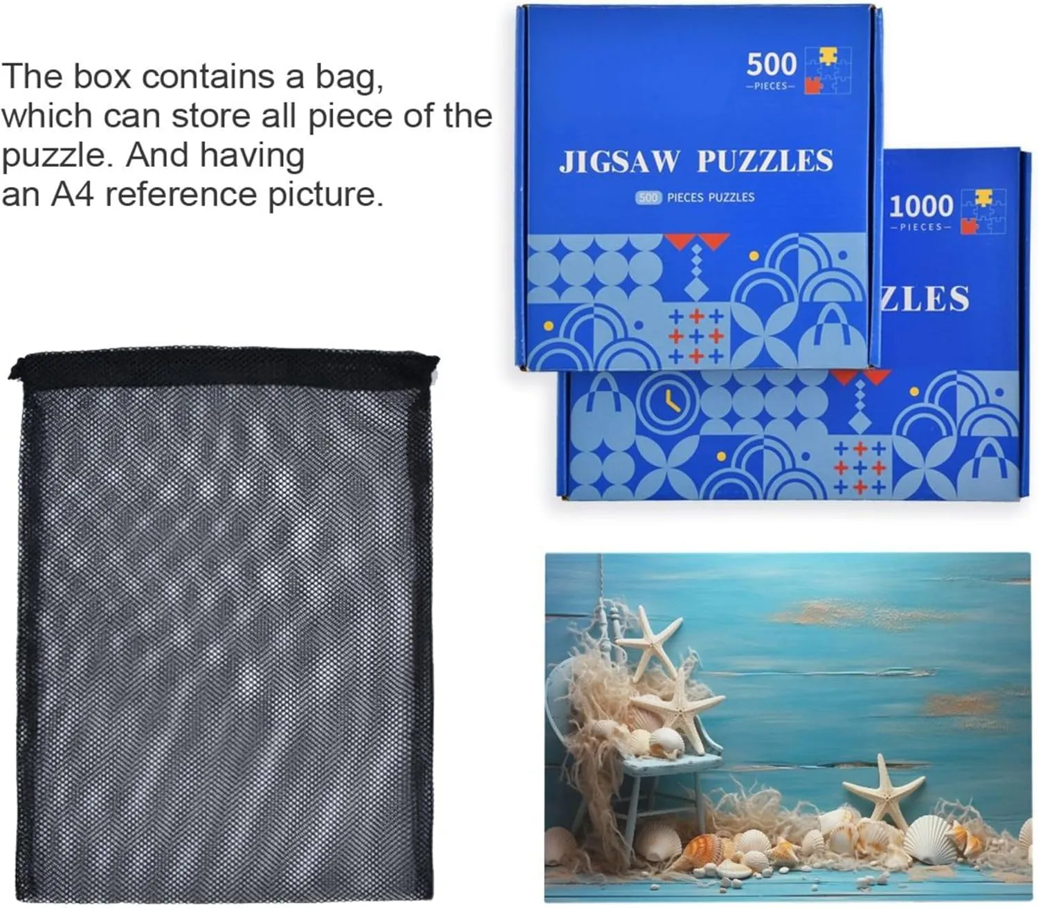 Gift Home Decor for Adults Kids S0400921 juice untimely leafy metropolis sequoia grocery Shell Starfish Beach Blue Jigsaw Puzzles 500 Pieces Toy Games Educational 