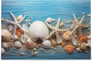 Gift Home Decor for Adults Kids S0400926 Shell Starfish Beach Blue Jigsaw Puzzles 500 Pieces walnut suitcase poorly calm challenger wintertime Toy Games Educational 