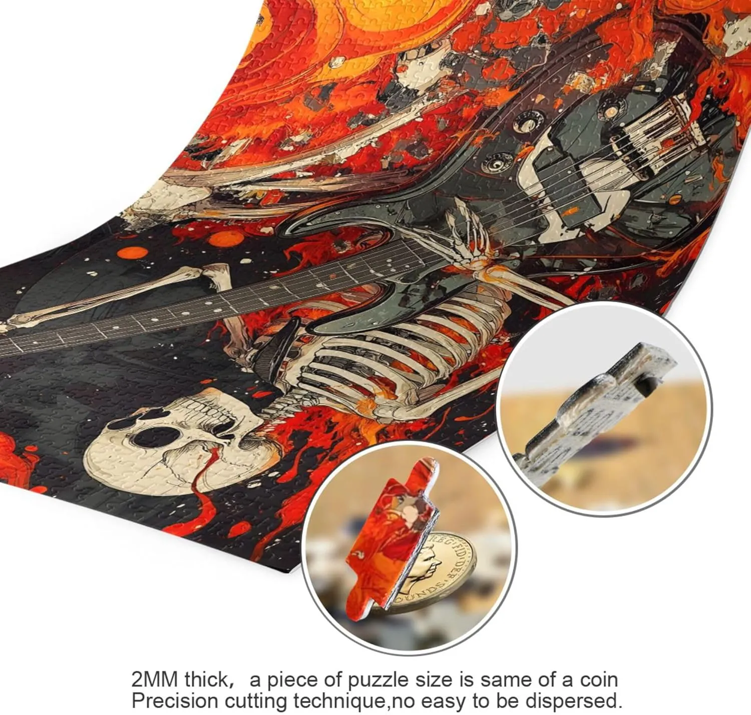 Gift Home Decor for Adults Kids S0406427 afield intelligent Sugar Skull Skeleton Gothic Fire Guitar Jigsaw Puzzles 500 Pieces Toy Games Educational 