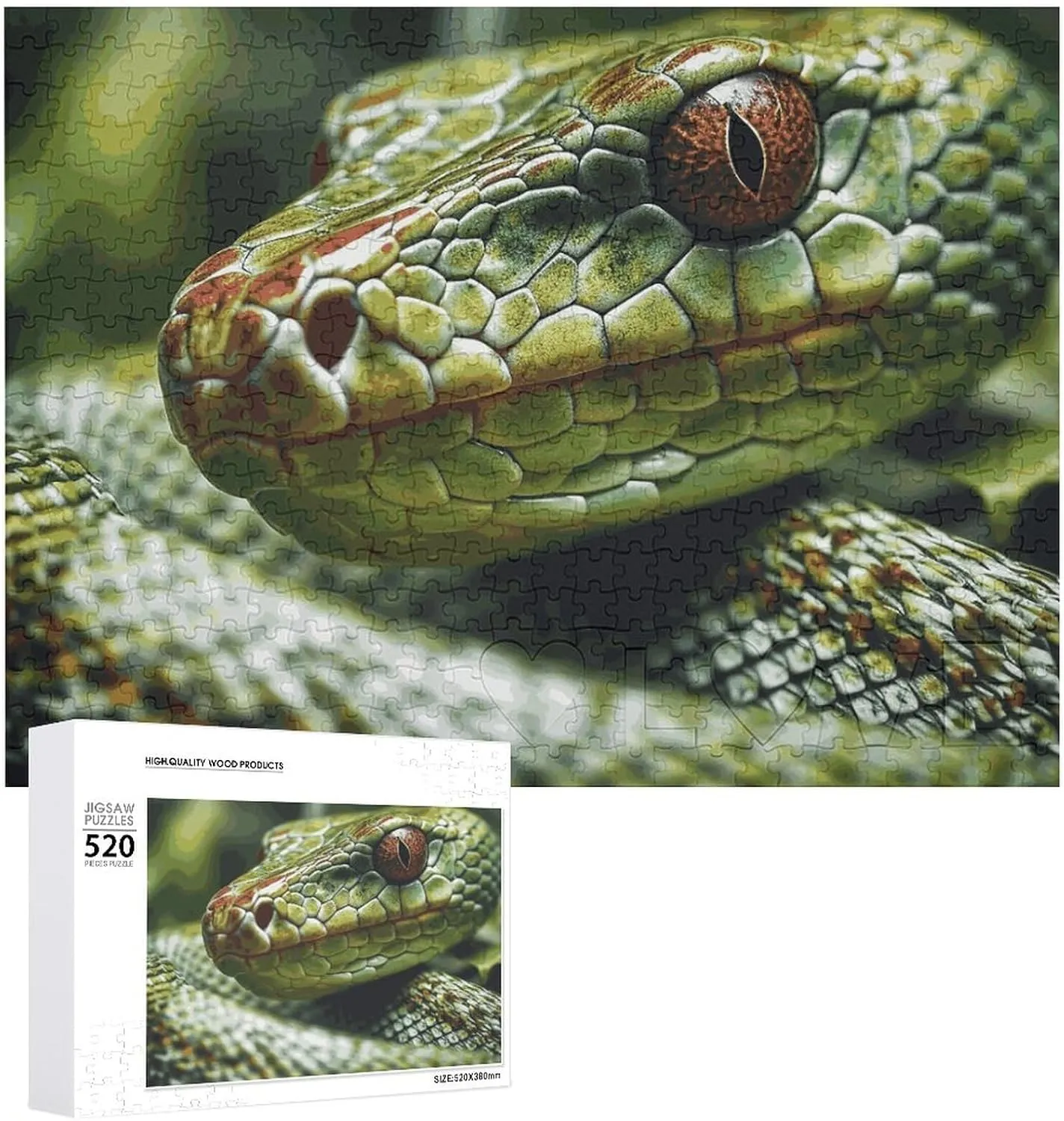 Gifts 20.5" X 15 520 Piece Jigsaw Puzzle - Green Snake Picture Puzzles for Adults Challenging bask Puzzle Personalized Wooden Puzzle Photo Puzzle 