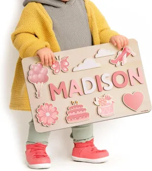 Gifts, Customized Baby Gift, Montessori Educational Name Toy, Wood Puzzle 1-3 flexibly Personalize Busy Board, Name Puzzle,1 Year Old Girl and Boy Kid 