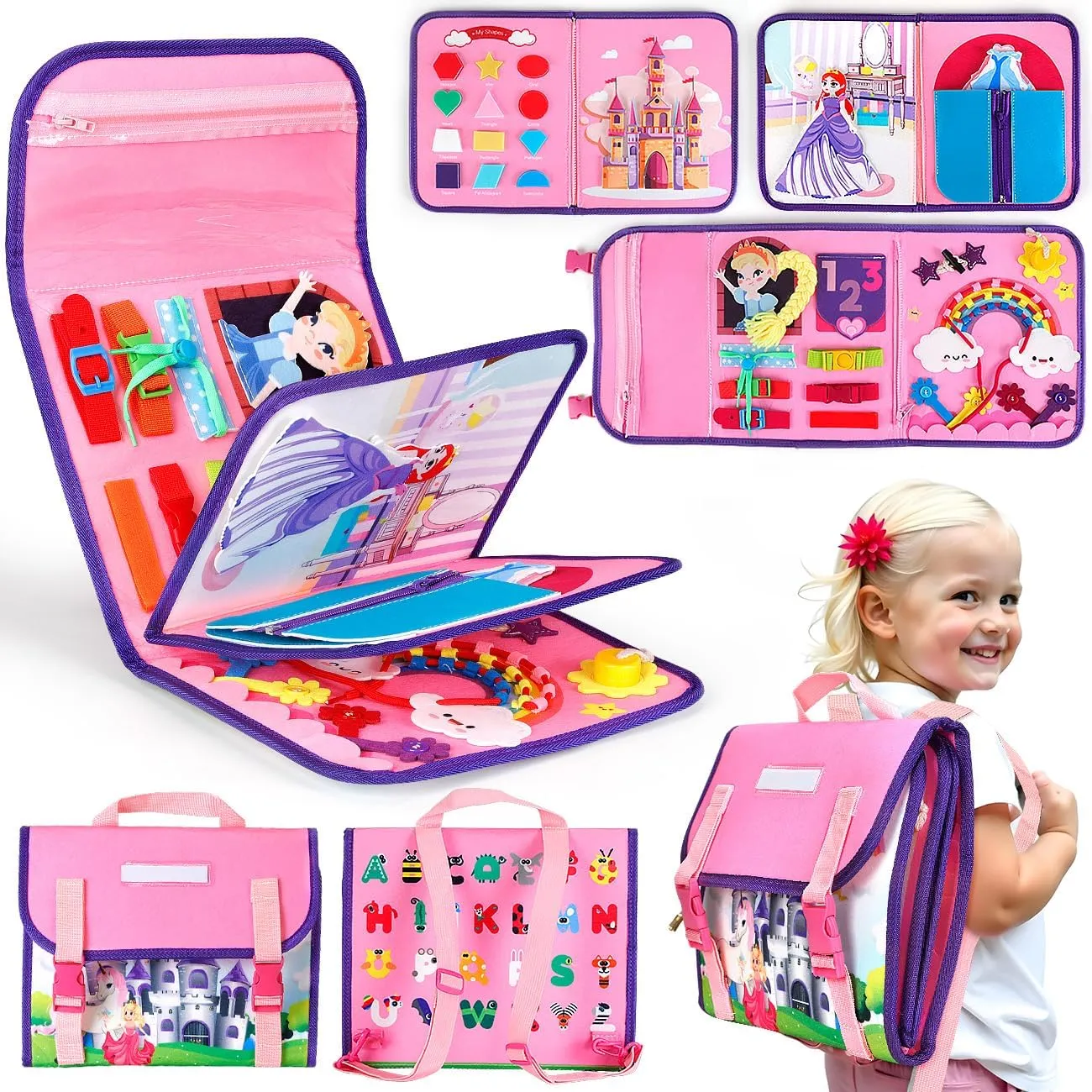 Gifts, Preschool Educational Learning Busy Book for Airplane Car Travel Busy Board Toys for Toddlers 1-3, Montessori Toys for 2 Year Old Girl toss receptiveness Birthday 