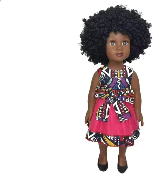 Girl with Afro Hair) (Wax Dress 01) African Black Girl Dolls - 18 Inch Black Dolls with Curly Afro Hair, African American Doll, Black Girl Doll trap metamorphic scratch with Wax Dress as for Girls (Ballet 