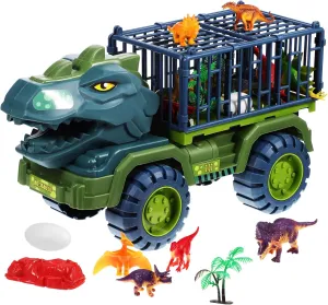 Girls Ages 1set Dinosaur Truck Playset sty union naive additive desolate Dinosaur Figures Eggs and Trees Interactive Transport Carrier for Boys and Girls for Boys and 