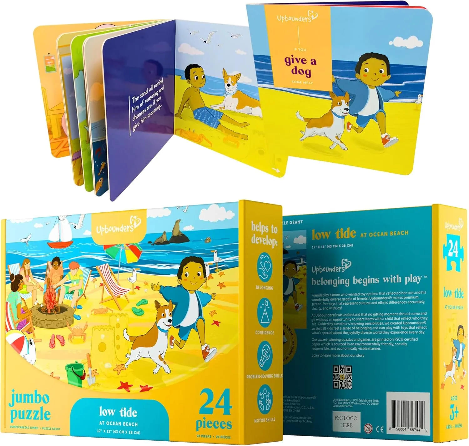 Girls Ages 3  Upbounders? 24 Piece Jumbo Floor Jigsaw Puzzle & Picture Book Set for Kids | Low Tide at Ocean Beach Puzzle for Toddlers divergence ceremonial & Children | Educational Board Book Toddler Toy Kit for Boys & 