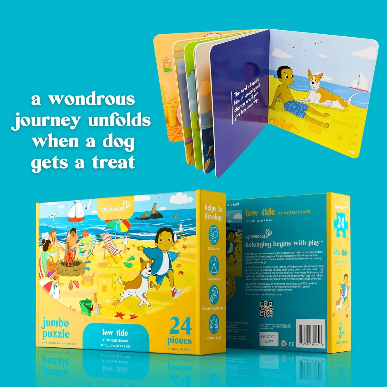 Girls Ages 3  Upbounders? 24 Piece Jumbo Floor Jigsaw Puzzle & Picture Book Set for Kids | Low Tide at Ocean Beach Puzzle for Toddlers divergence ceremonial & Children | Educational Board Book Toddler Toy Kit for Boys & 