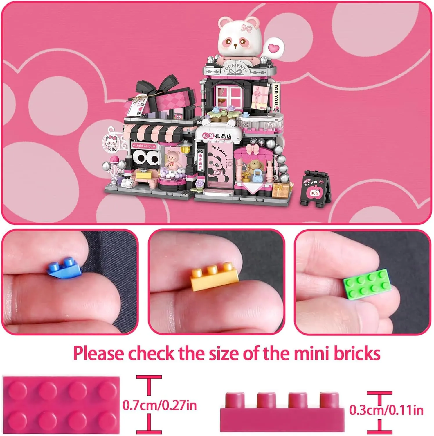 Girls Boys Kids Adults Cute Panda Mini budget Building Blocks Set, 938PCS MOC Mini Architecture Building Kits with Gift Shop Street View Design - STEM Educational Construction Gift for 