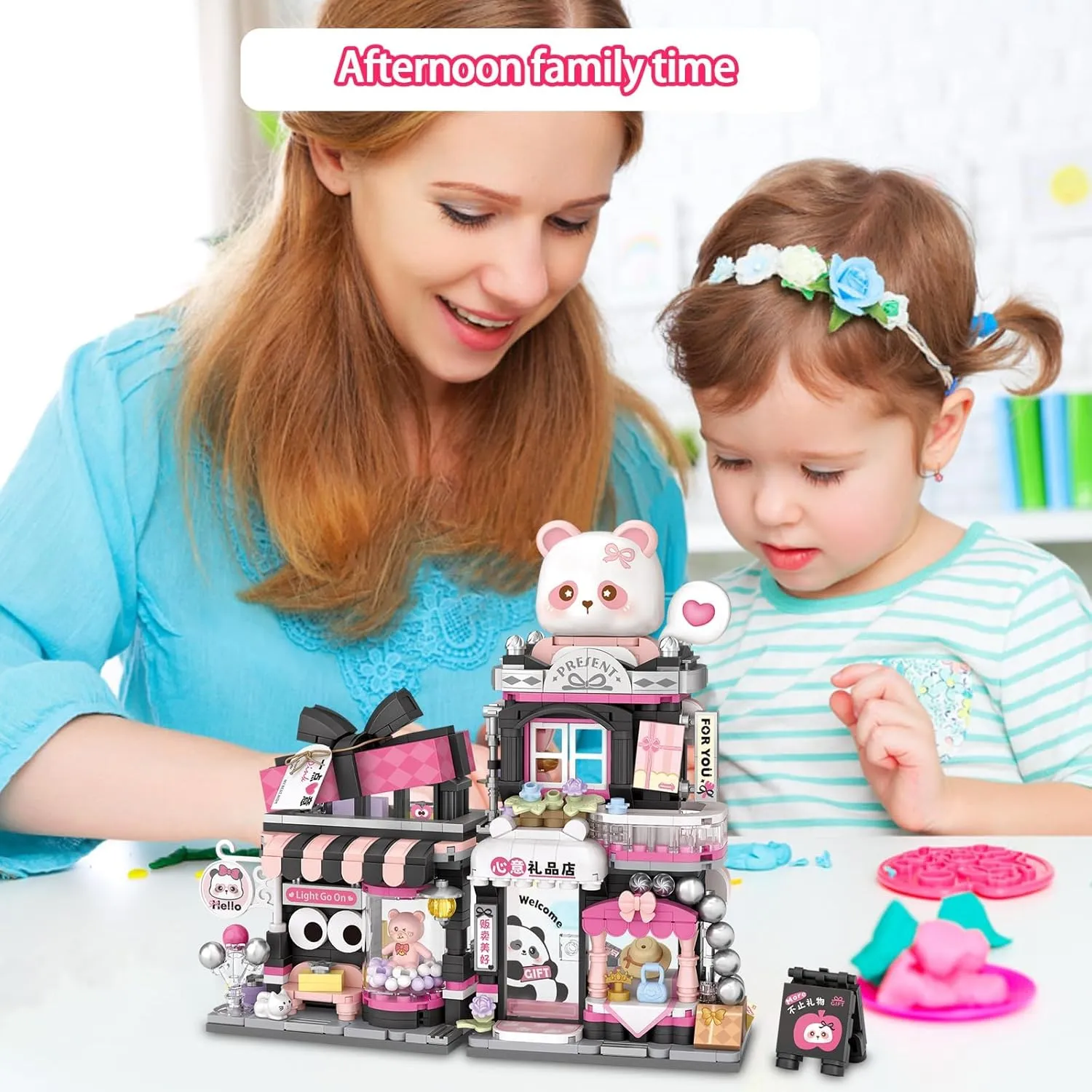 Girls Boys Kids Adults Cute Panda Mini budget Building Blocks Set, 938PCS MOC Mini Architecture Building Kits with Gift Shop Street View Design - STEM Educational Construction Gift for 