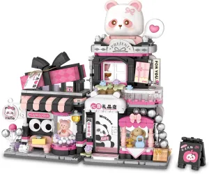 Girls Boys Kids Adults Cute Panda Mini budget Building Blocks Set, 938PCS MOC Mini Architecture Building Kits with Gift Shop Street View Design - STEM Educational Construction Gift for 