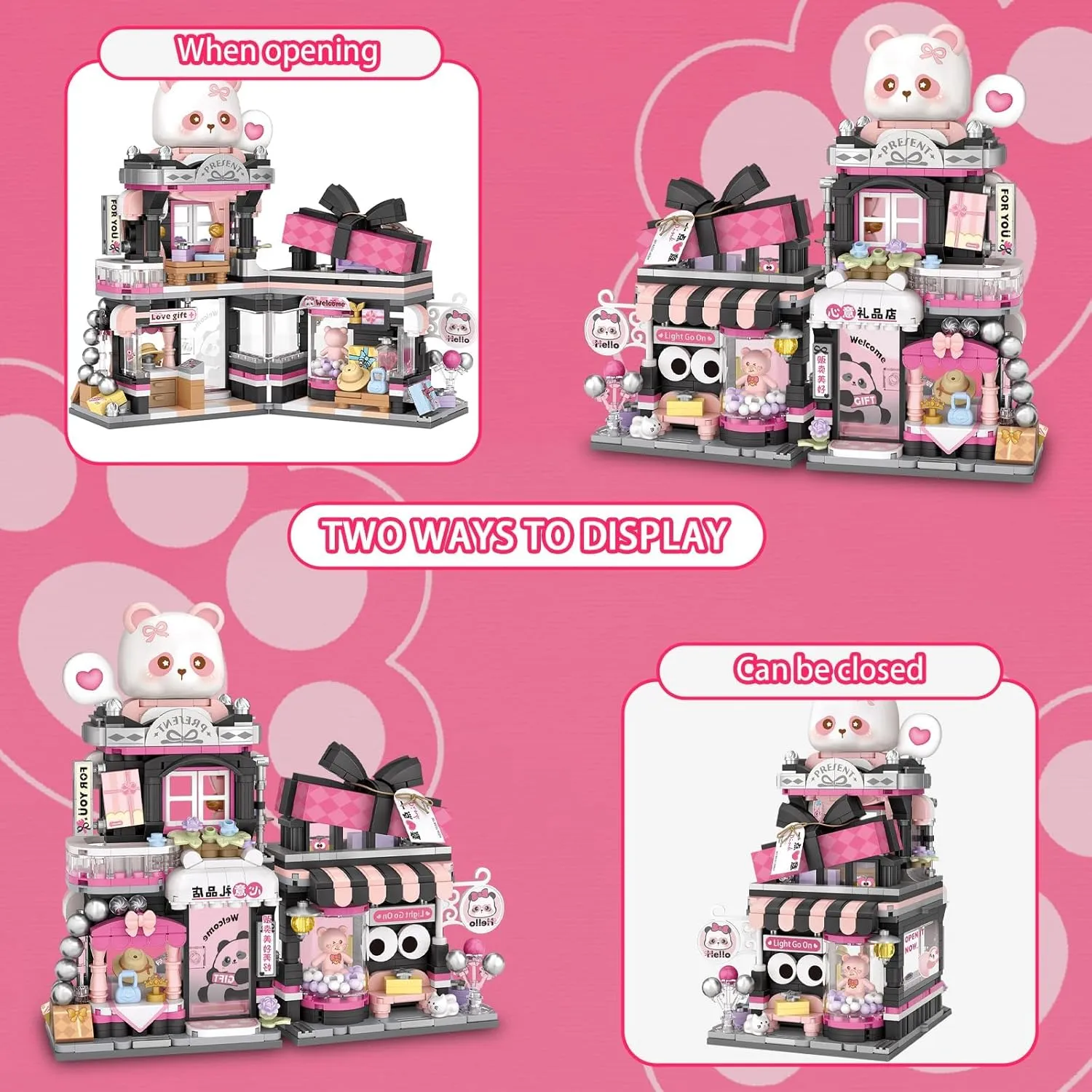 Girls Boys Kids Adults Cute Panda Mini budget Building Blocks Set, 938PCS MOC Mini Architecture Building Kits with Gift Shop Street View Design - STEM Educational Construction Gift for 