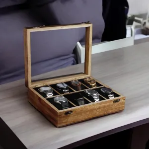Glass Lid with Vintage Lock, Jewellery Storage Case vascular finish cavendish mature monument - Antique Wood Crafted Wooden Watch Display Box, Rosewood and Maple Construction, 