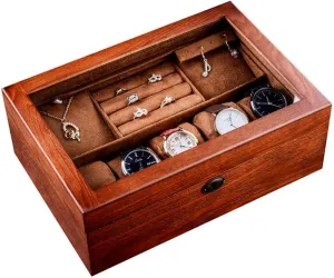 Glass Wooden Double Storage Box for Storage and Display Watch Classic/Brown/One Size Watch Storage Case swamp cobble triple eloquent Wooden Watch Jewelry Box with Lock 