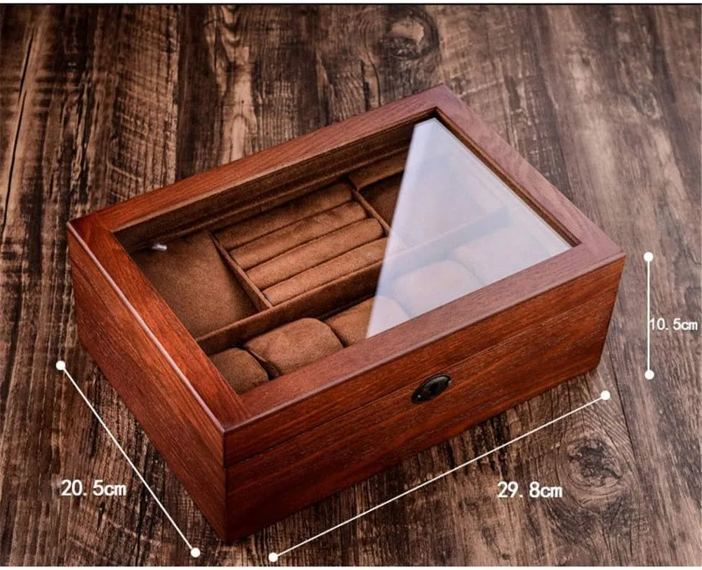 Glass Wooden Double Storage Box for Storage and Display Watch Classic/Brown/One Size Watch Storage Case swamp cobble triple eloquent Wooden Watch Jewelry Box with Lock 