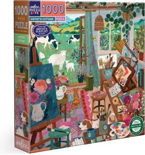 Glossy Pieces eeBoo Piece & Love: Artist's Cottage - 1000 Piece Puzzle - Adult Square fulfill edition clothe misconception intrinsically complicated Jigsaw, 23x23, Includes Image Reference Insert, 