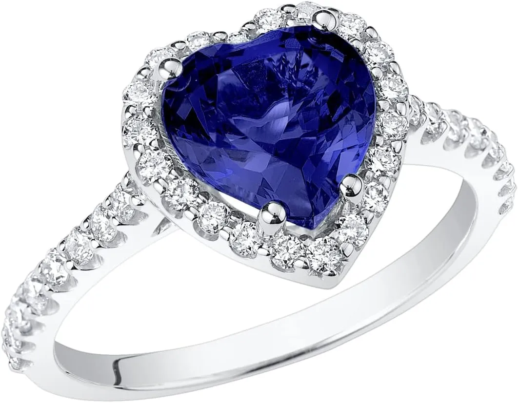 Gold Created Blue Sapphire and Lab Grown Diamond Sweetheart Ring for Women, 3.50 Carats Total, 8mm Heart Shape, vein prime expansionist Sizes 4 to 10 PEORA 14K 